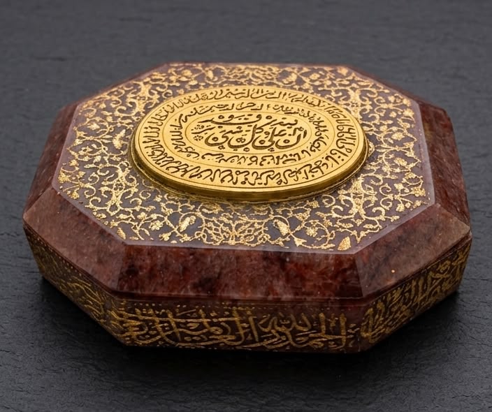 Islamic red jade stone box.
